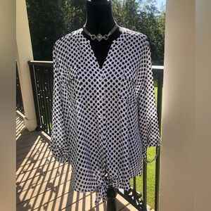 Investments Black and White Polka Dot Blouse 2X